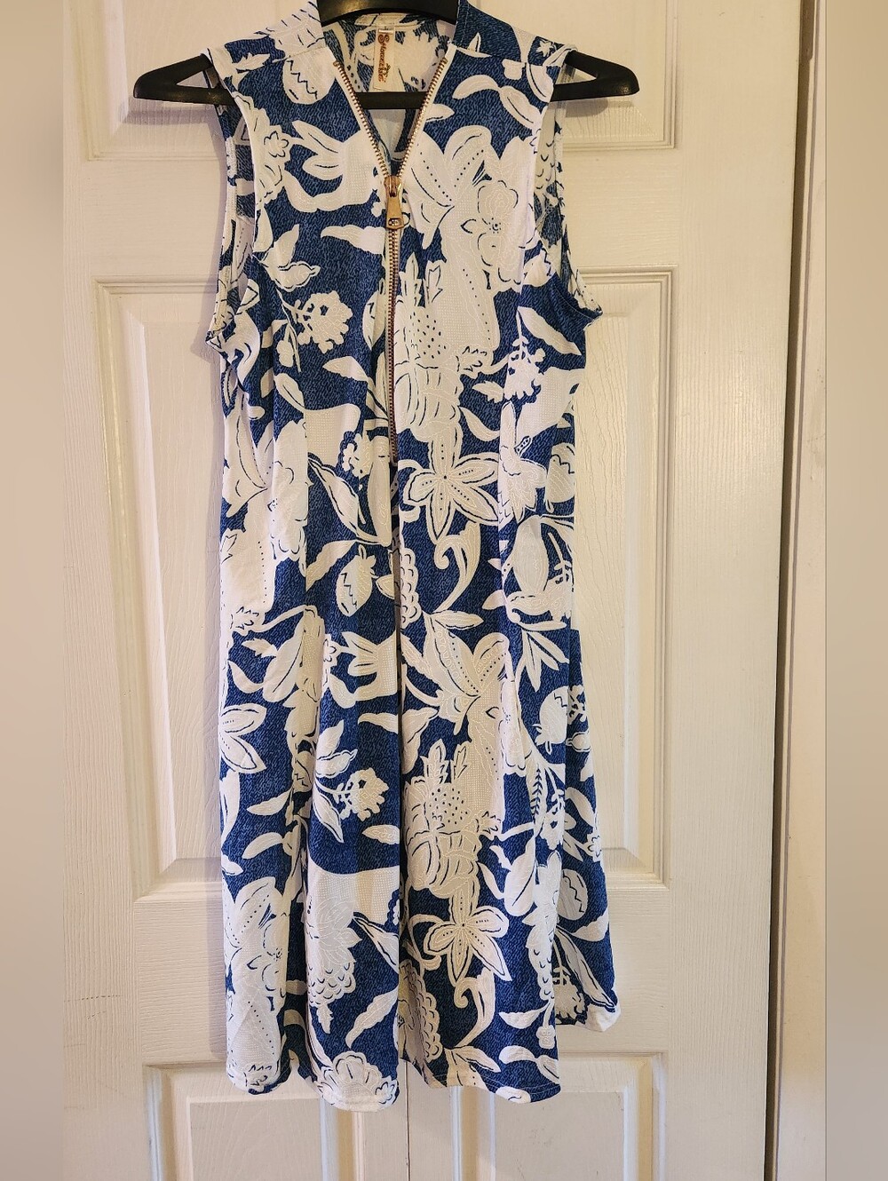 Dress Blue Gold Zipper Front